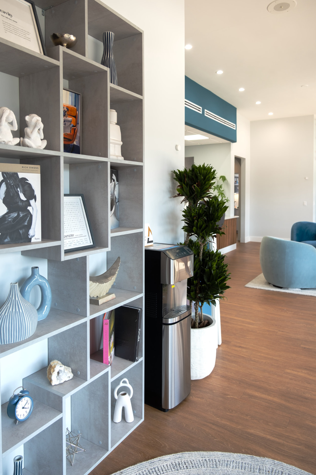 Curated interior details inside the dental studio